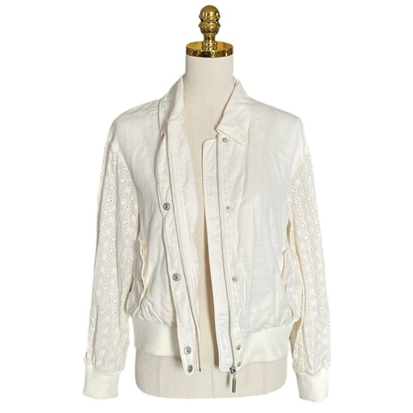 7 FOR ALL MANKIND Women's Off-White Zip-Up Eyelet Sleeves Bomber Jacket Size S - Picture 4 of 8